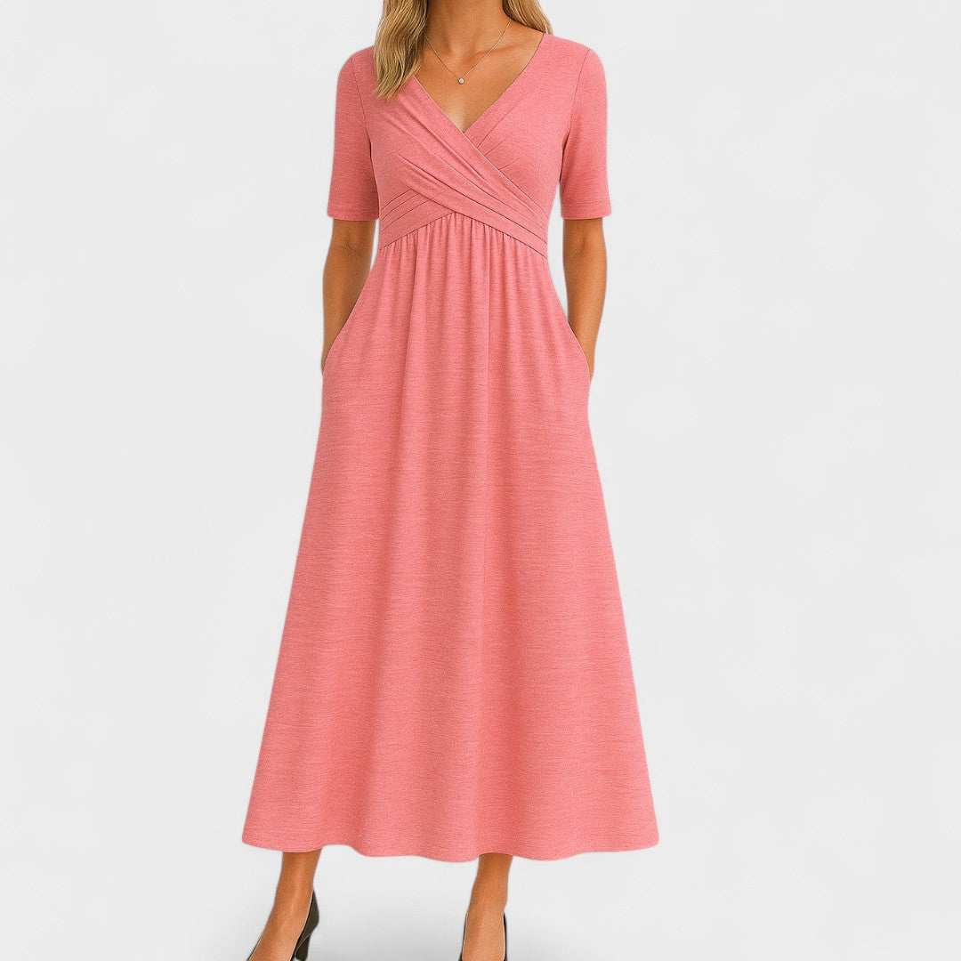 Lily | Women's Midi Dress with V-Neck and Pockets 6