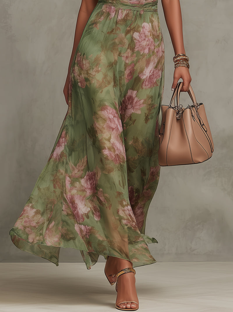 Women's Chiffon Halter Maxi Dress Floral