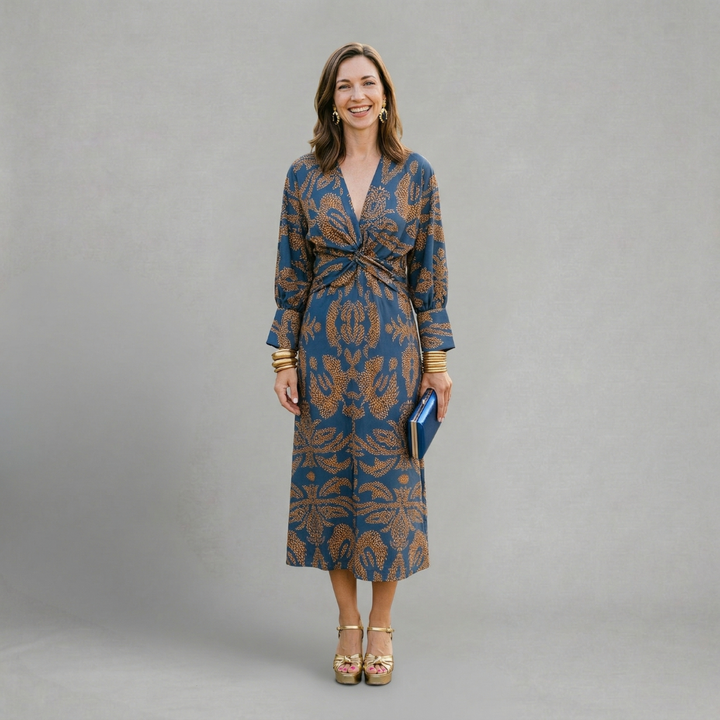 Madeline - Elegant printed midi dress with flattering twist detail