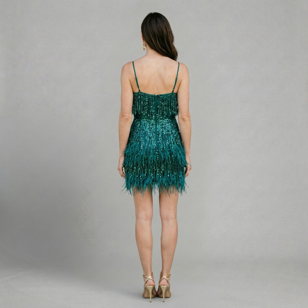 Savannah - Glamorous fringe party dress with sparkling finish
