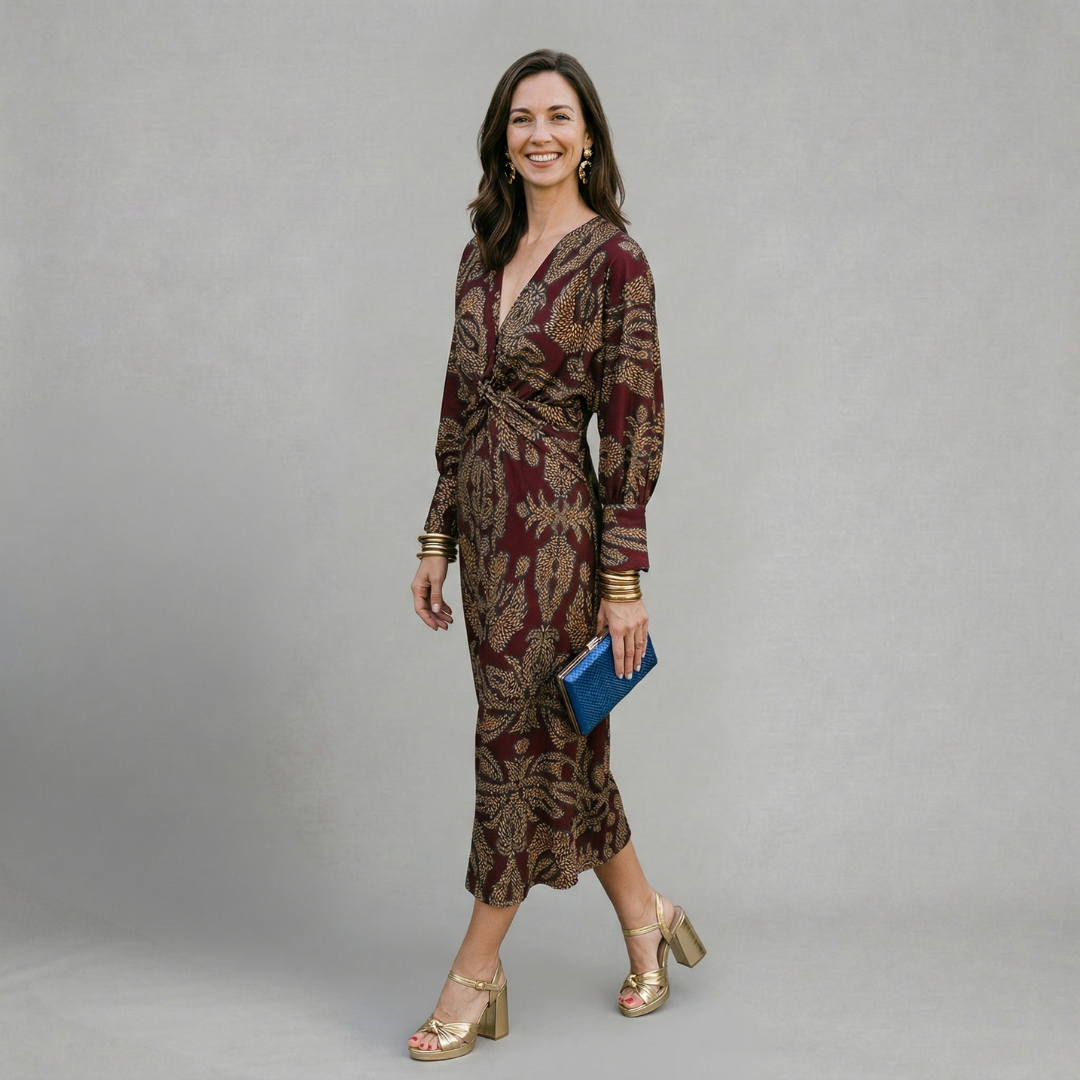 Madeline - Elegant printed midi dress with flattering twist detail
