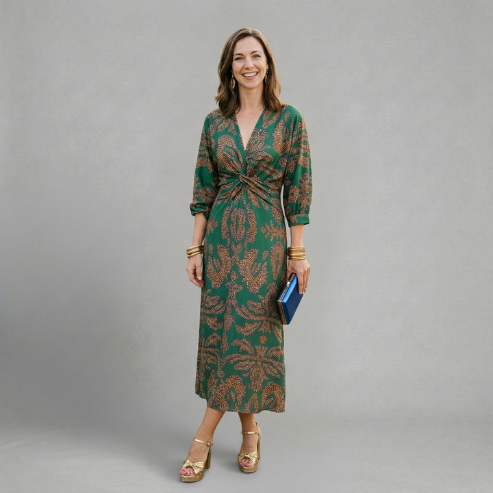 Madeline - Elegant printed midi dress with flattering twist detail