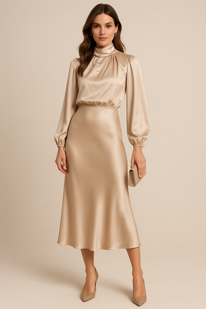 Women's High Waist Midi Dress