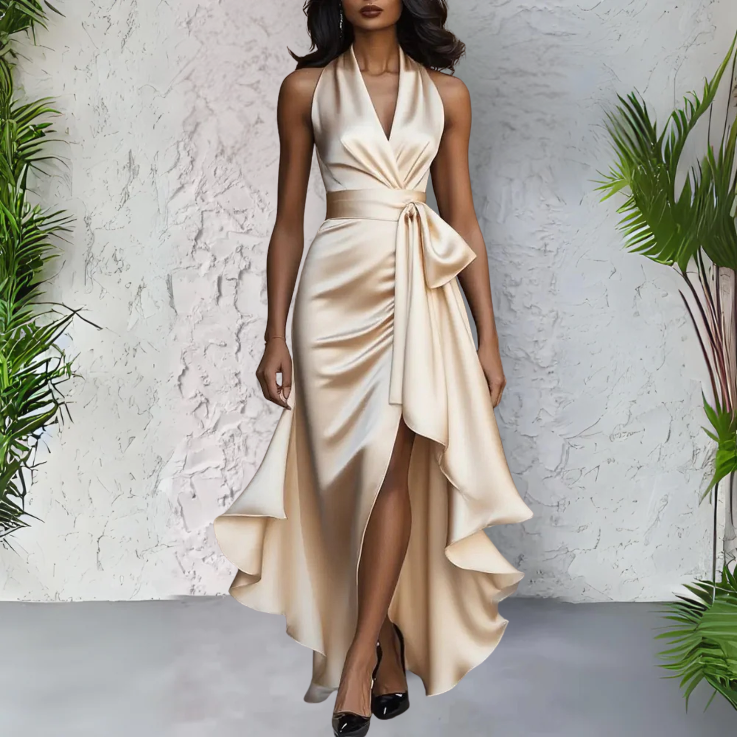 Audrey | Women's Halter Neck Cocktail Dress with Wrap Fit 1