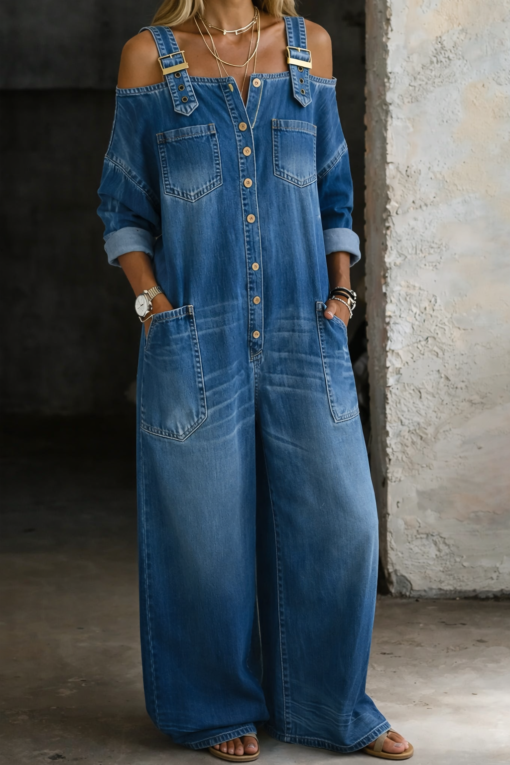 Daisy | Women's Denim Jumpsuit Off Shoulder Design 0