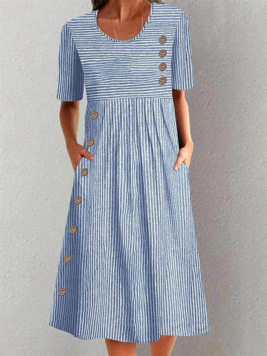 Daisy | Women's Striped Midi Dress Comfortable Fit 0