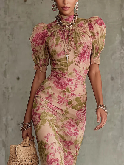 Demi | Women's Maxi Dress Puff Sleeve Floral Print 1