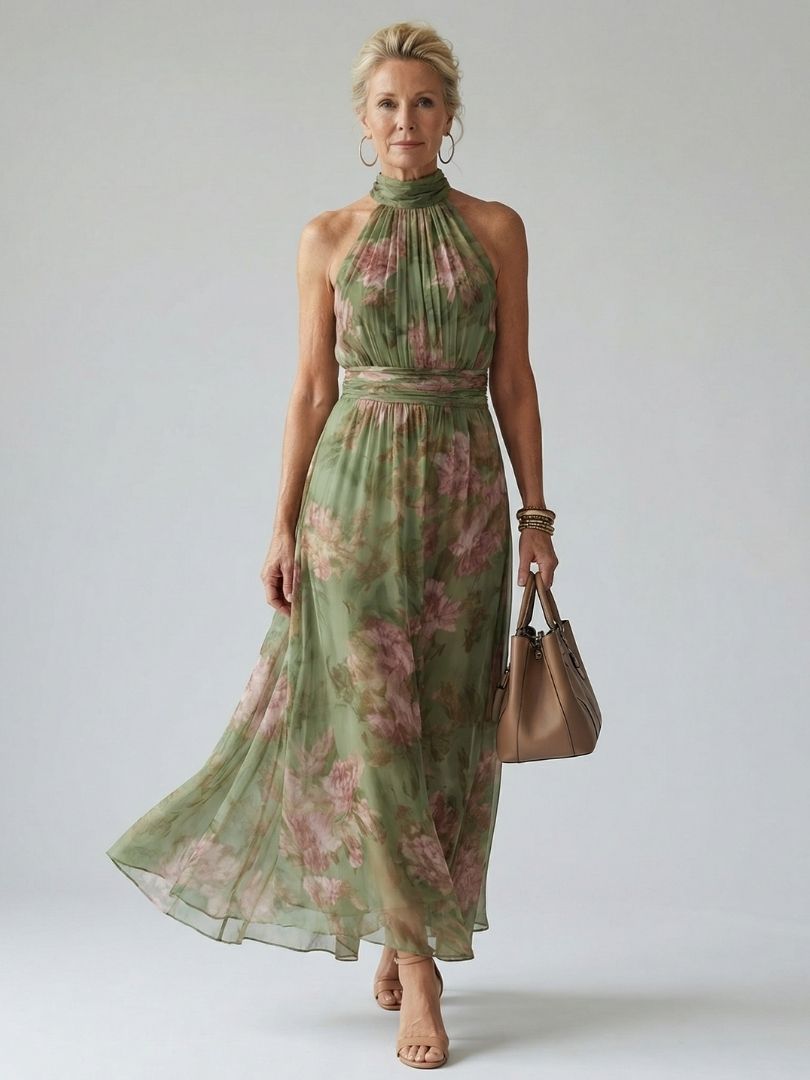 Emma | Women's Gathered Halter Midi Dress 0