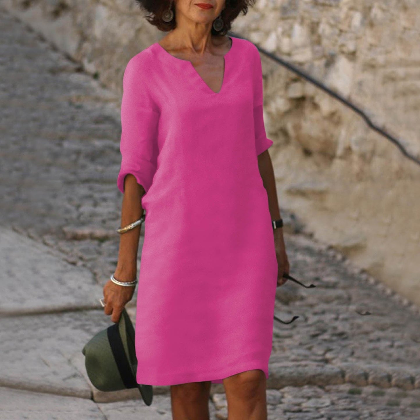 Emma | Women's V-Neck Knee-Length Dress 9