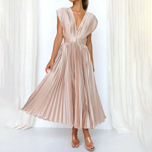 Grace | Women's Pleated Midi Dress with V-Neck 0