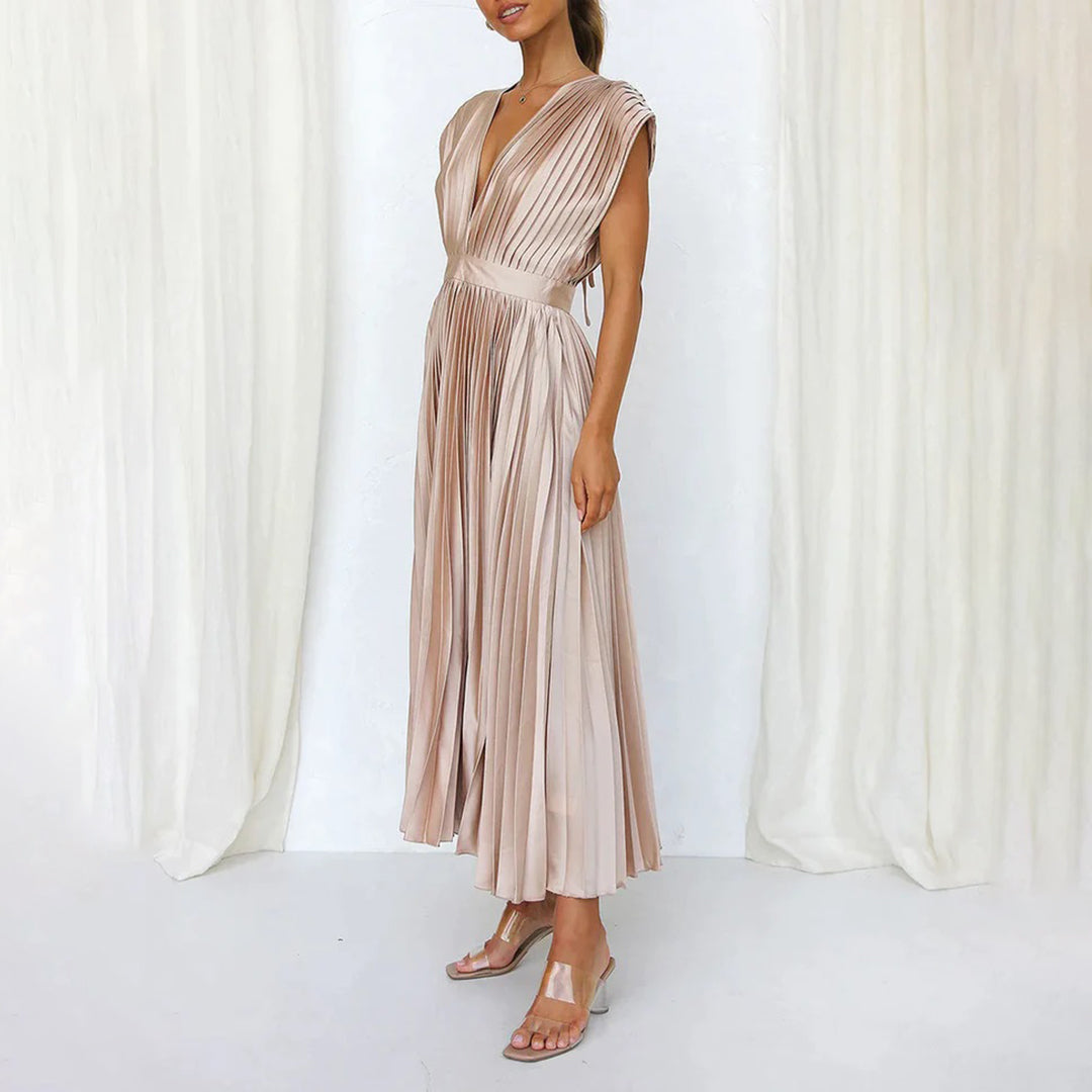 Grace | Women's Pleated Midi Dress with V-Neck 1