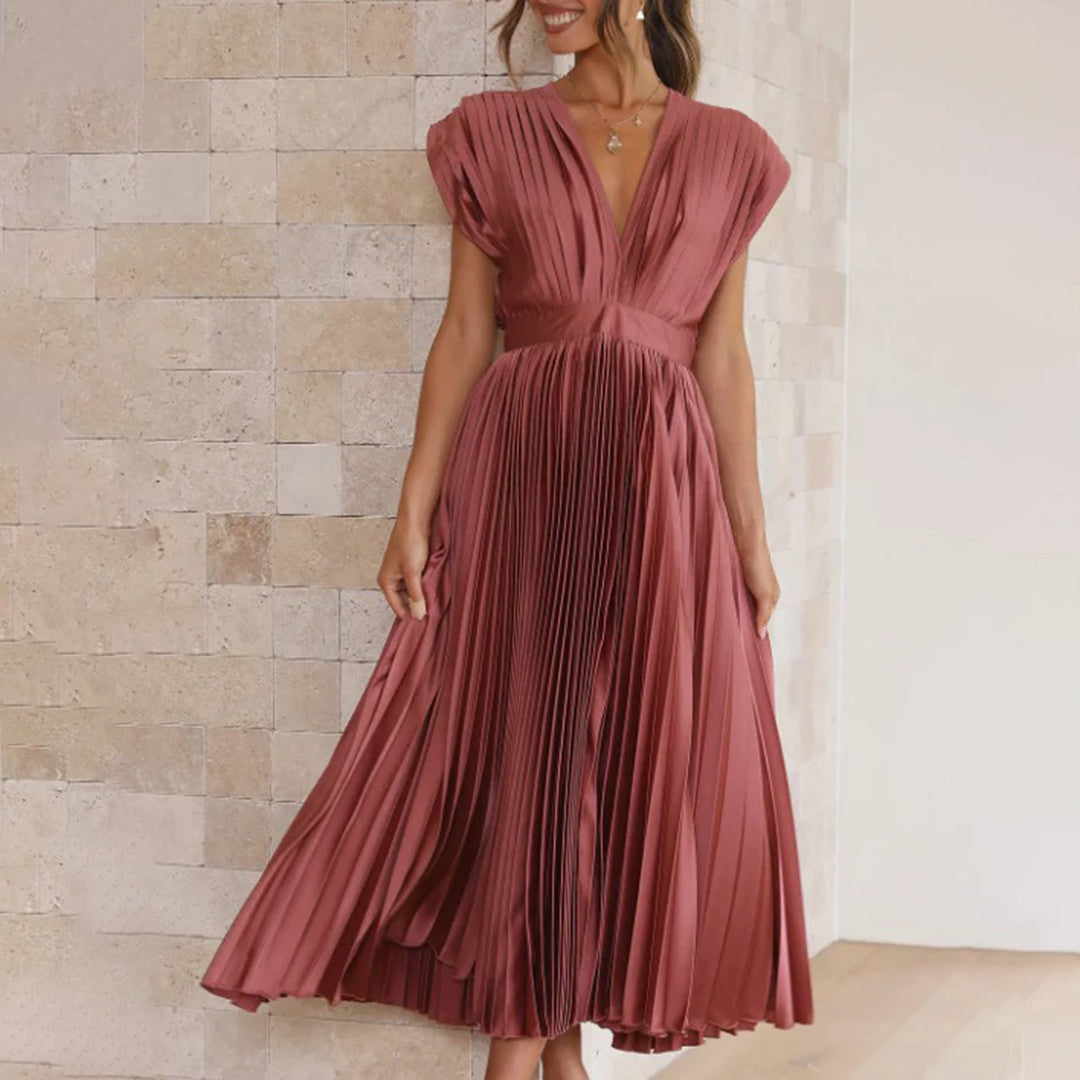 Grace | Women's Pleated Midi Dress with V-Neck 10