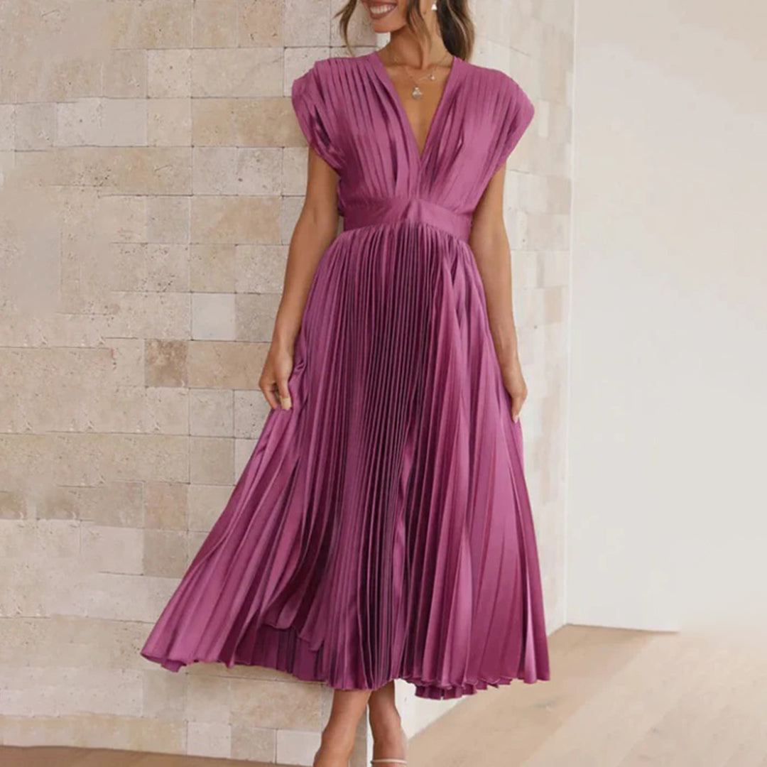 Grace | Women's Pleated Midi Dress with V-Neck 11