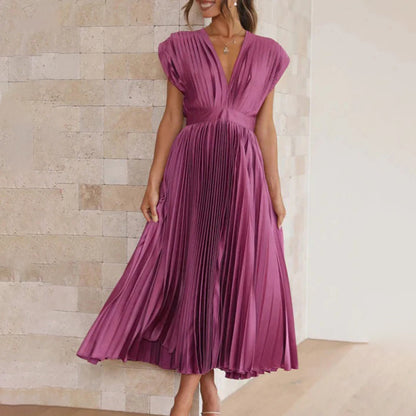 Grace | Women's Pleated Midi Dress with V-Neck 11