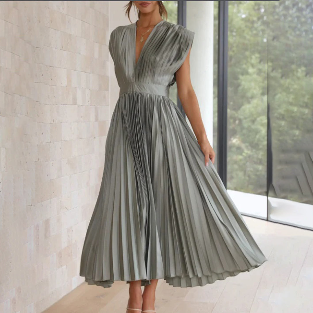 Grace | Women's Pleated Midi Dress with V-Neck 12