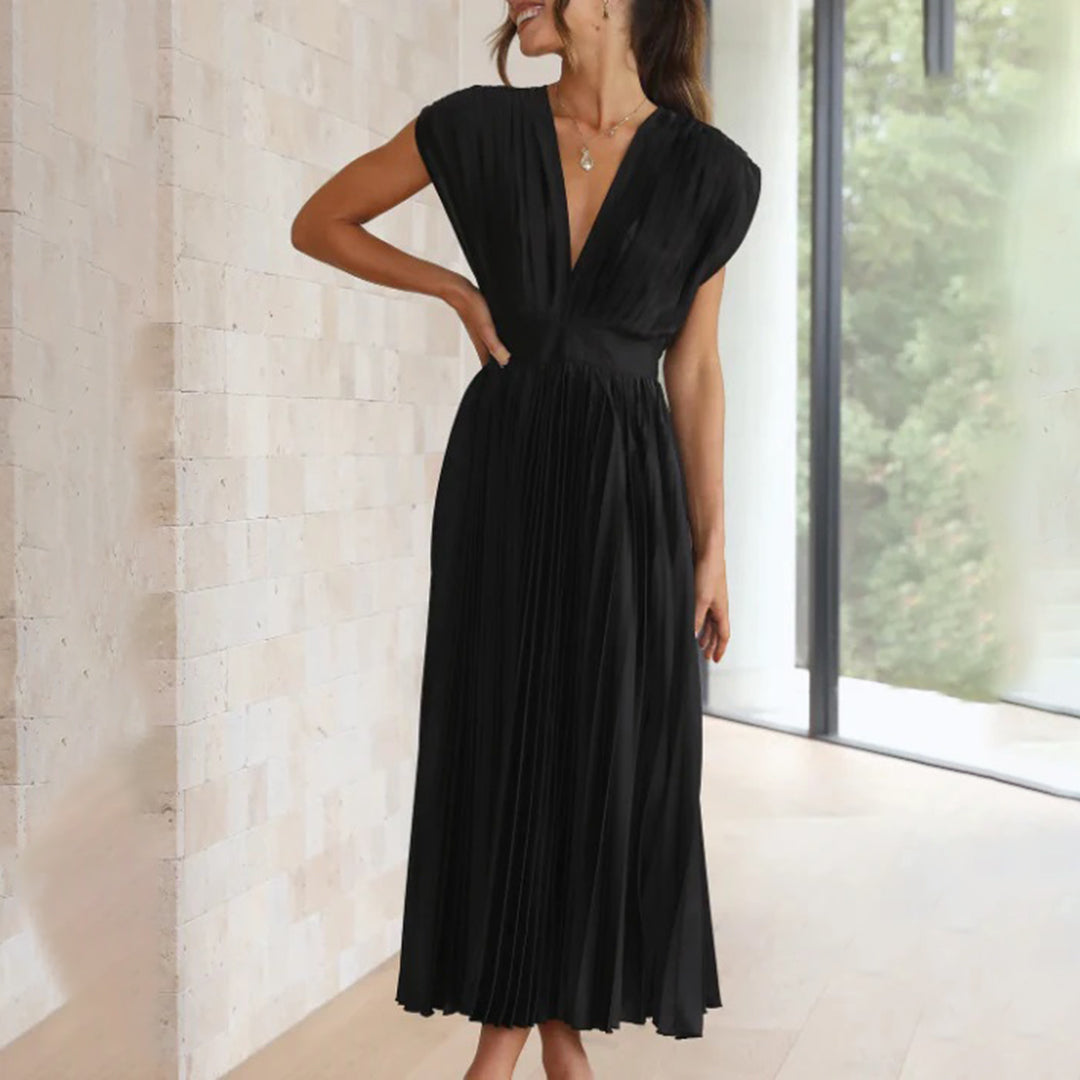 Grace | Women's Pleated Midi Dress with V-Neck 5