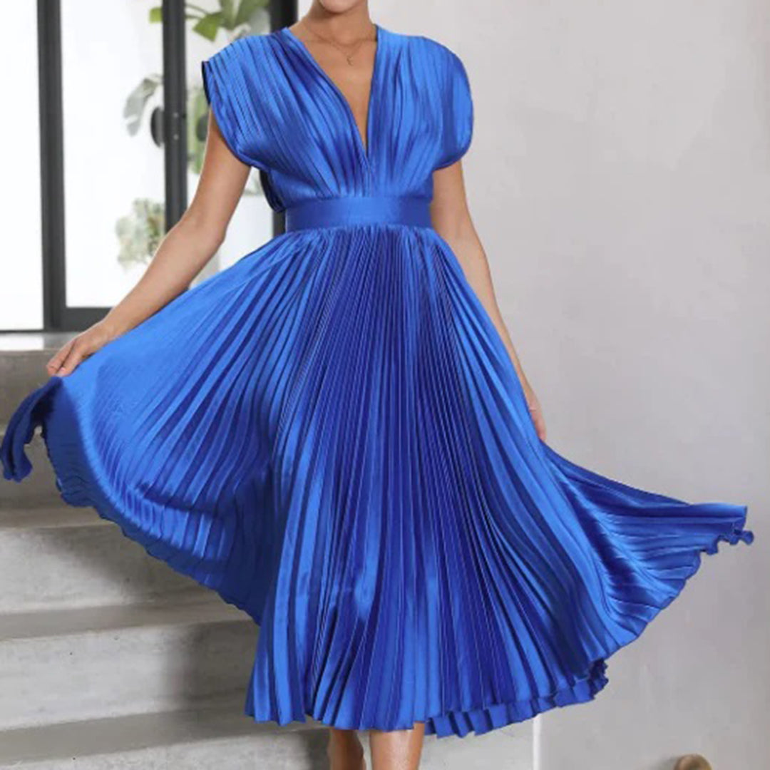Grace | Women's Pleated Midi Dress with V-Neck 6