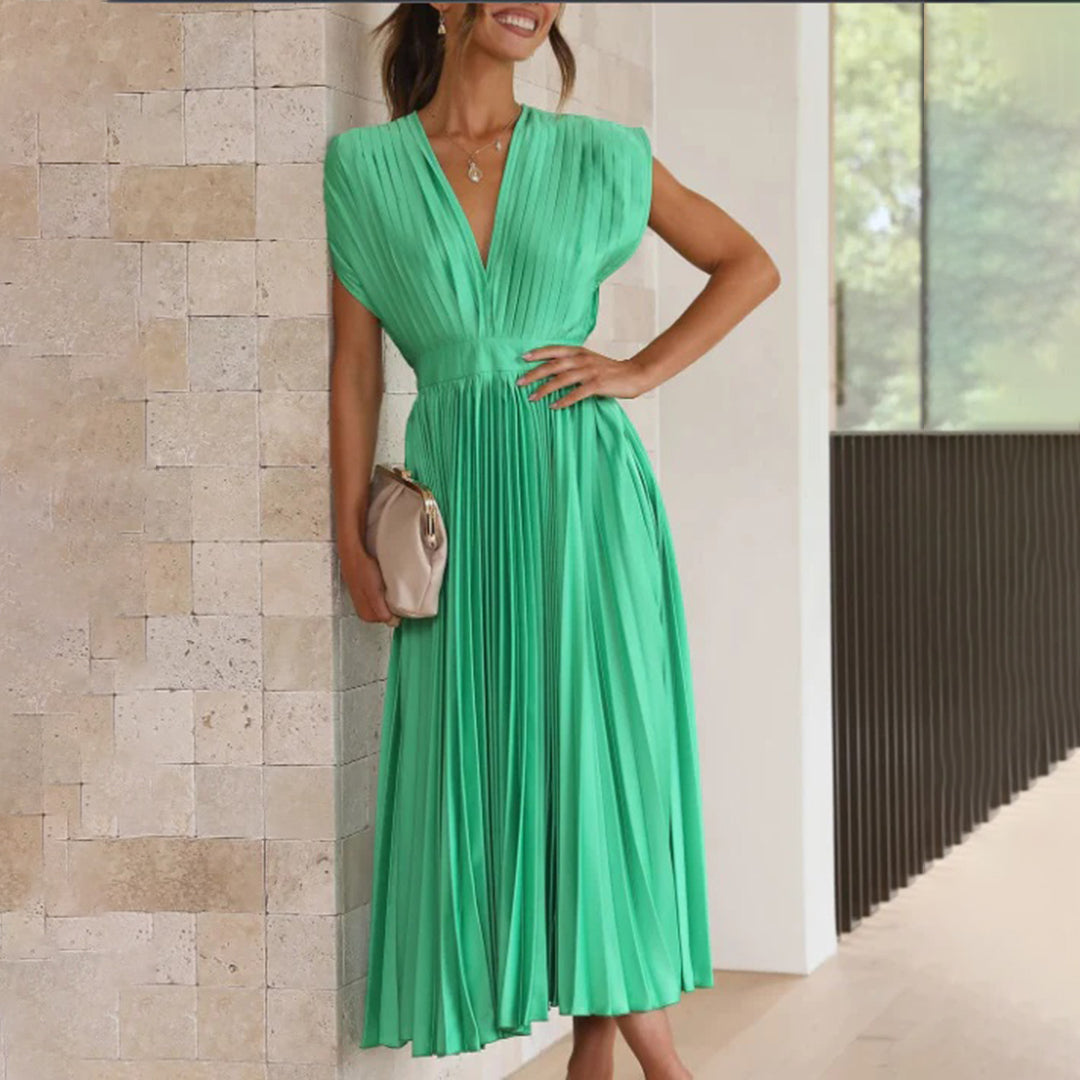 Grace | Women's Pleated Midi Dress with V-Neck 9