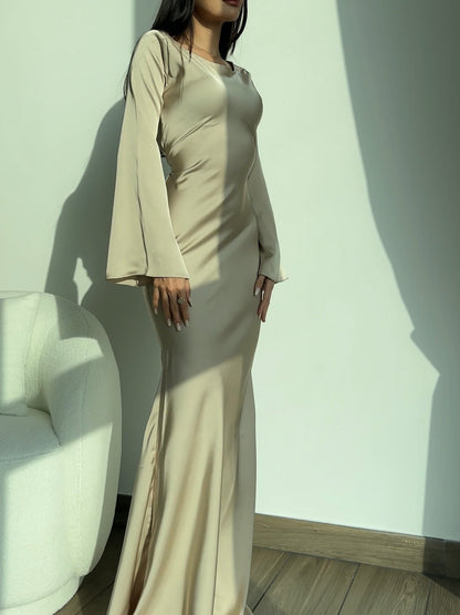 Women's Satin Maxi Dress Long Sleeve