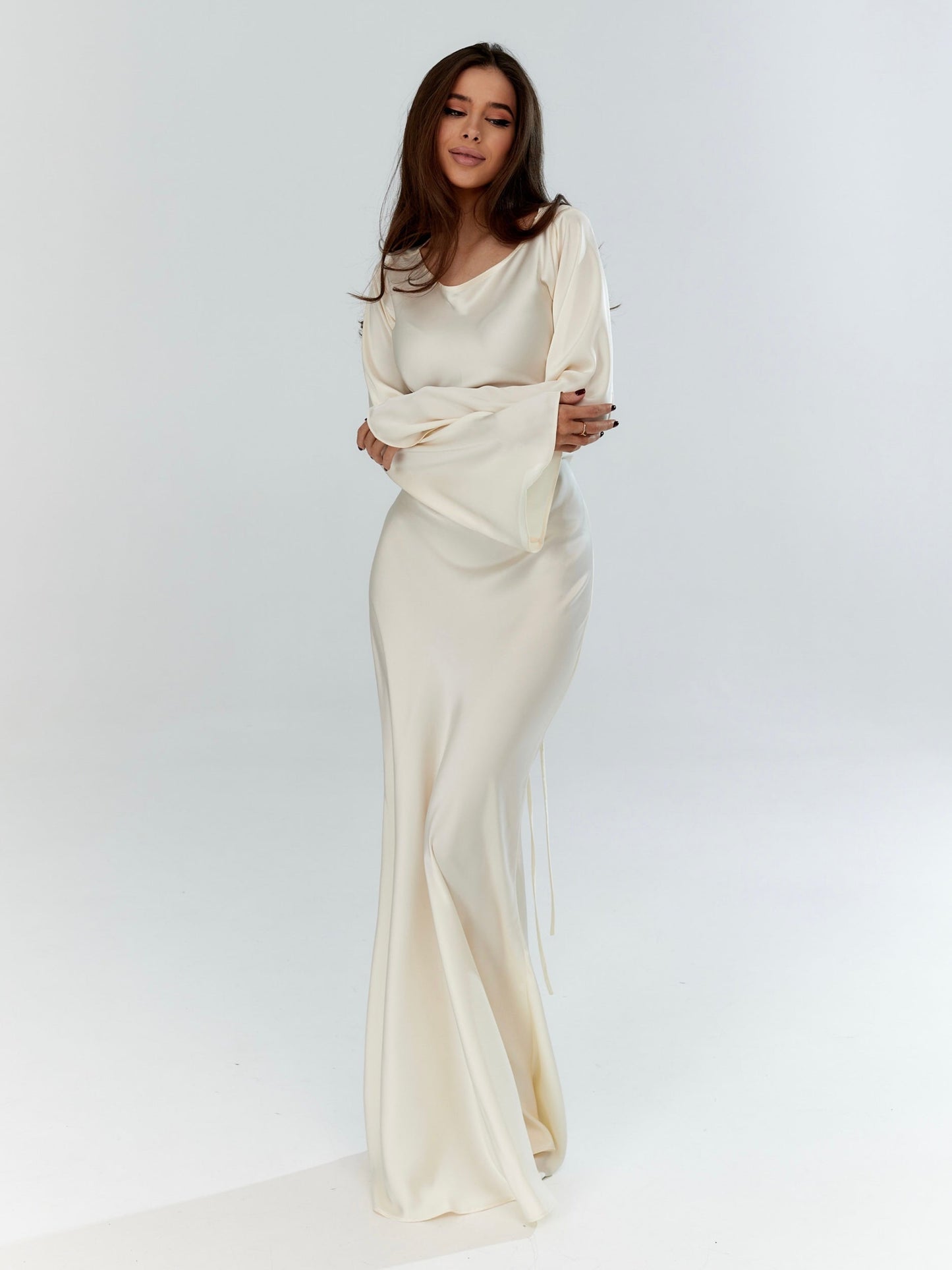 Women's Satin Maxi Dress Long Sleeve