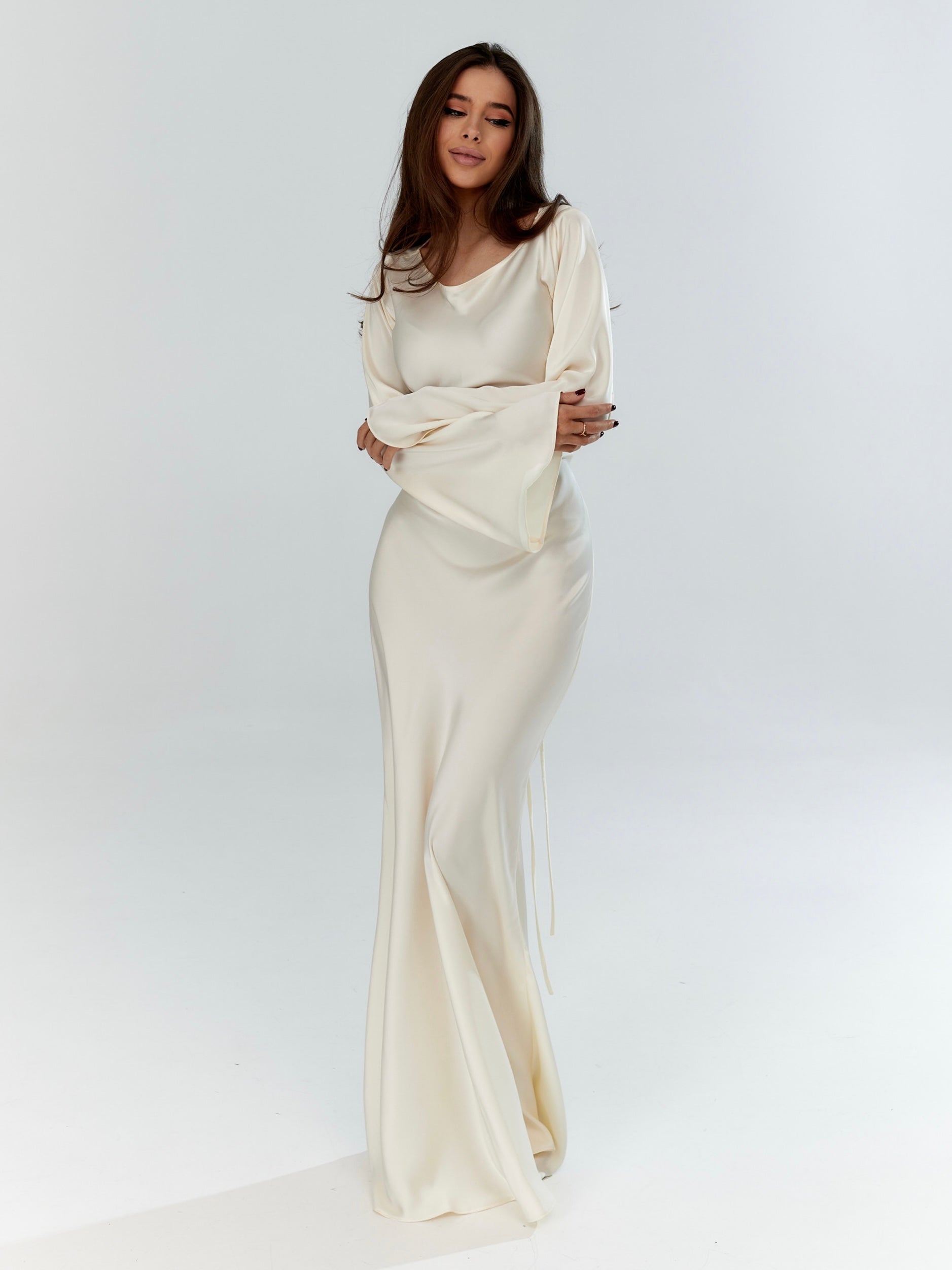 Women's Satin Maxi Dress Long Sleeve