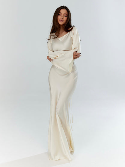 Women's Satin Maxi Dress Long Sleeve
