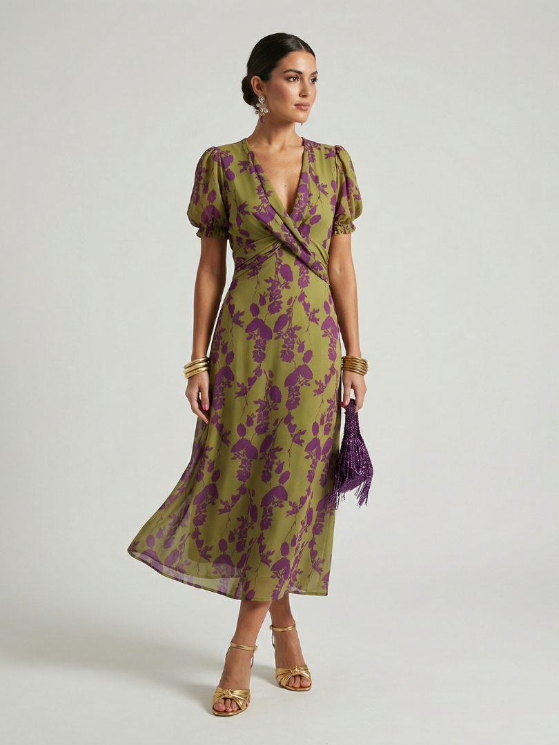Lily | Women's Floral Midi Dress with Wrap Bodice 0