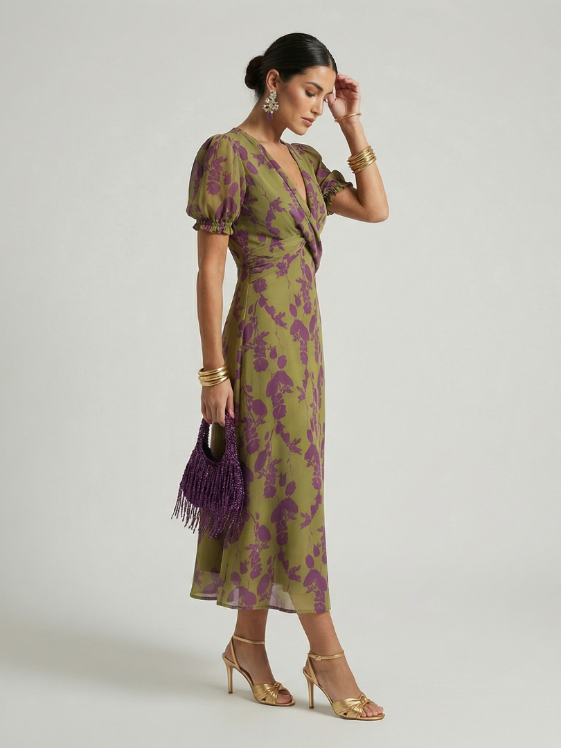 Lily | Women's Floral Midi Dress with Wrap Bodice 1