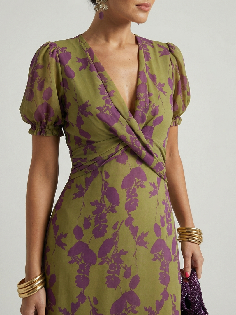 Lily | Women's Floral Midi Dress with Wrap Bodice 2