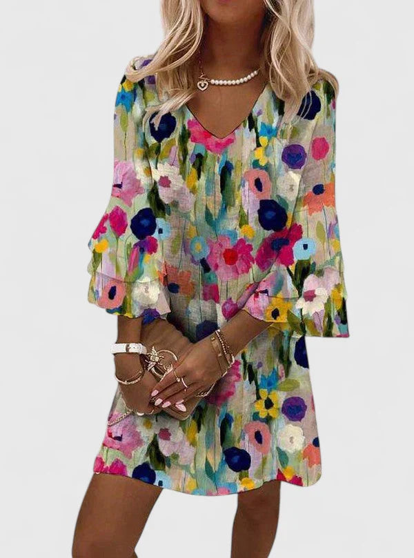 Lily | Women's Floral Mini Dress with V-Neckline 0