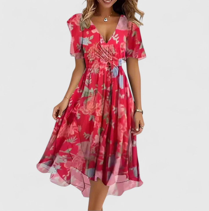 Lily | Women's Floral Short Dress with Flutter Sleeves 0