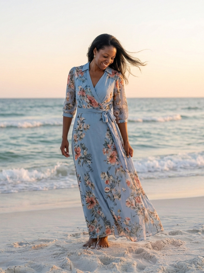 Lily | Women's Floral Wrap V Neck Maxi Dress 5
