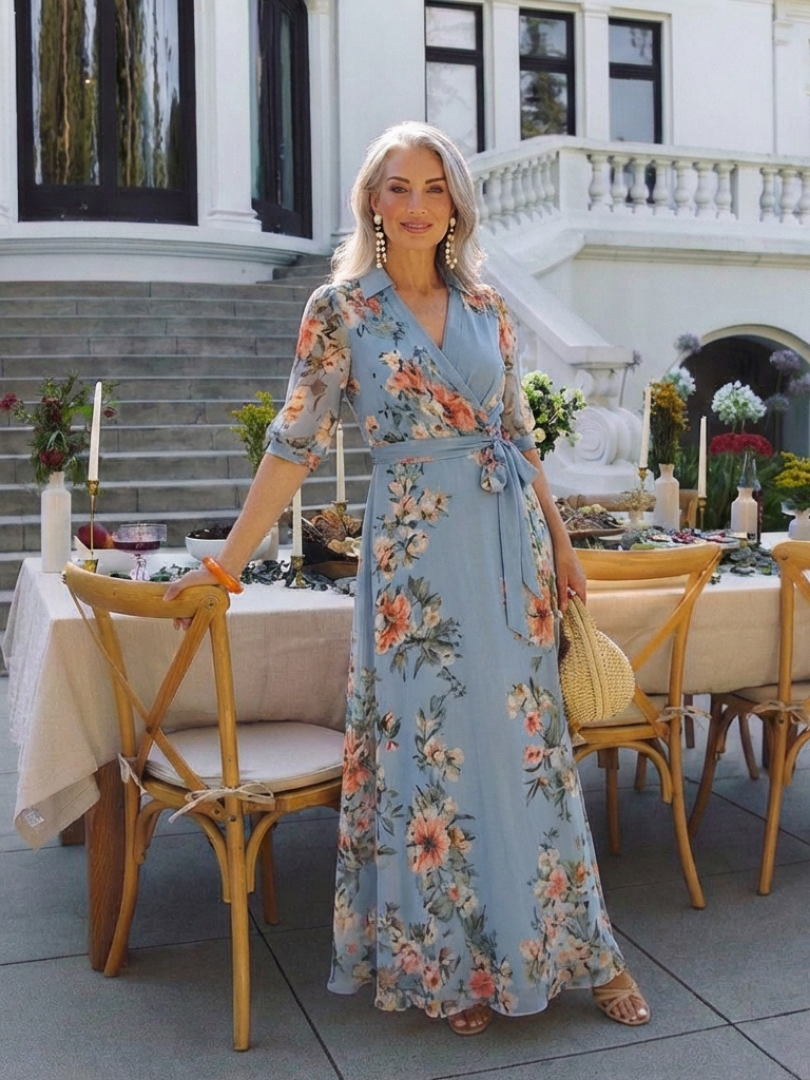 Lily | Women's Floral Wrap V Neck Maxi Dress 6