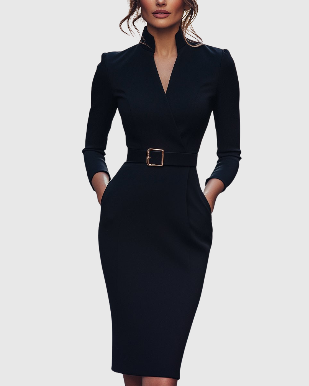 Lily | Women's Formal Midi Dress with Mock Wrap Neckline 0
