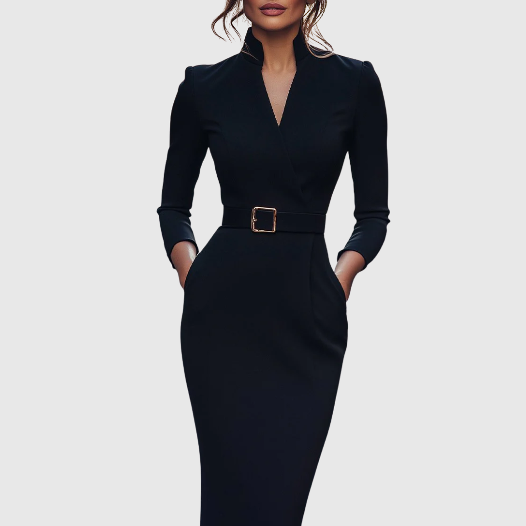 Lily | Women's Formal Midi Dress with Mock Wrap Neckline 1