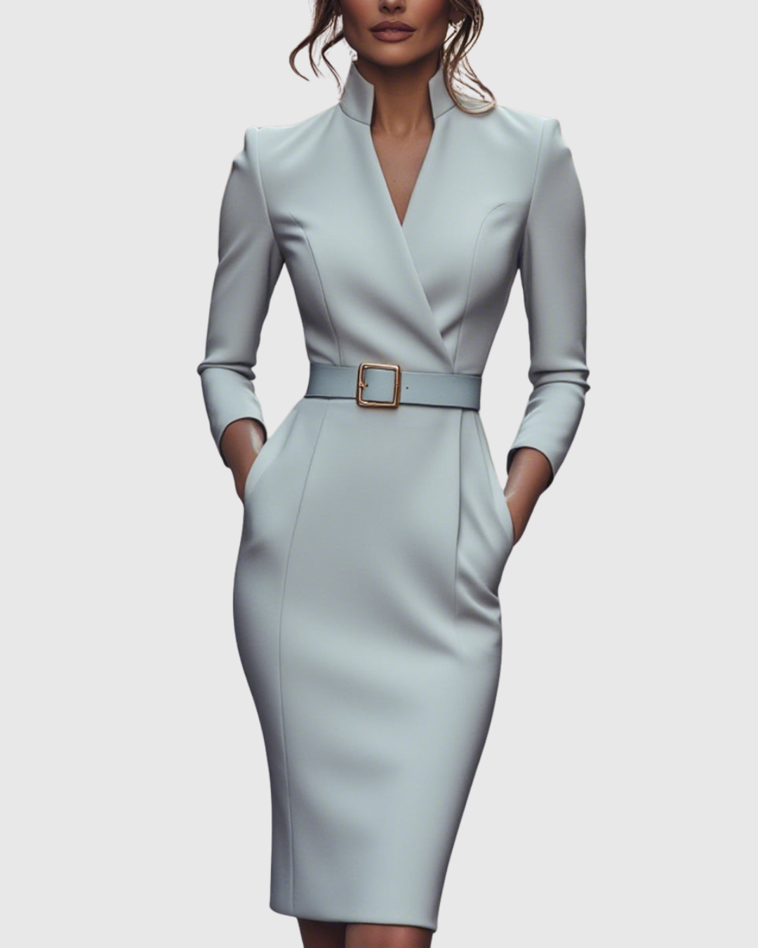 Lily | Women's Formal Midi Dress with Mock Wrap Neckline 10