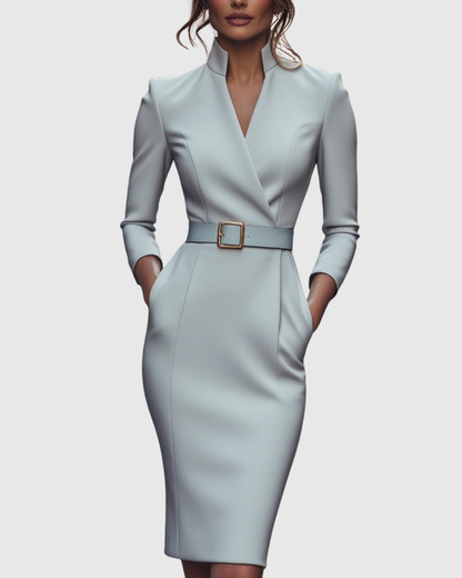 Lily | Women's Formal Midi Dress with Mock Wrap Neckline 10