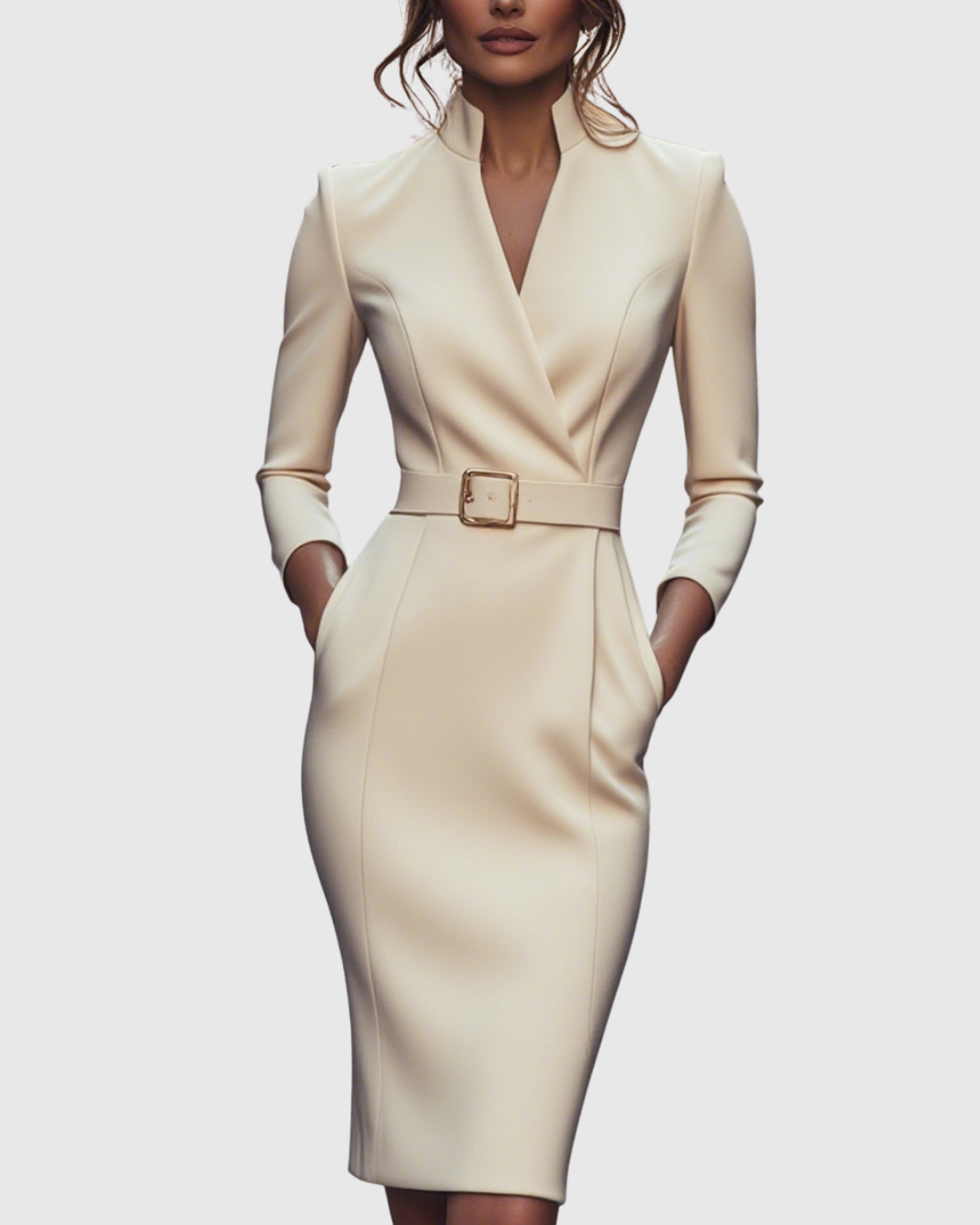 Lily | Women's Formal Midi Dress with Mock Wrap Neckline 11