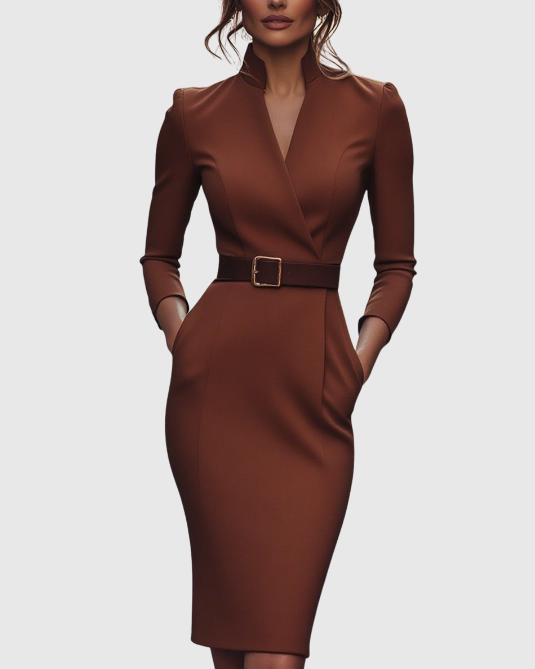 Lily | Women's Formal Midi Dress with Mock Wrap Neckline 12