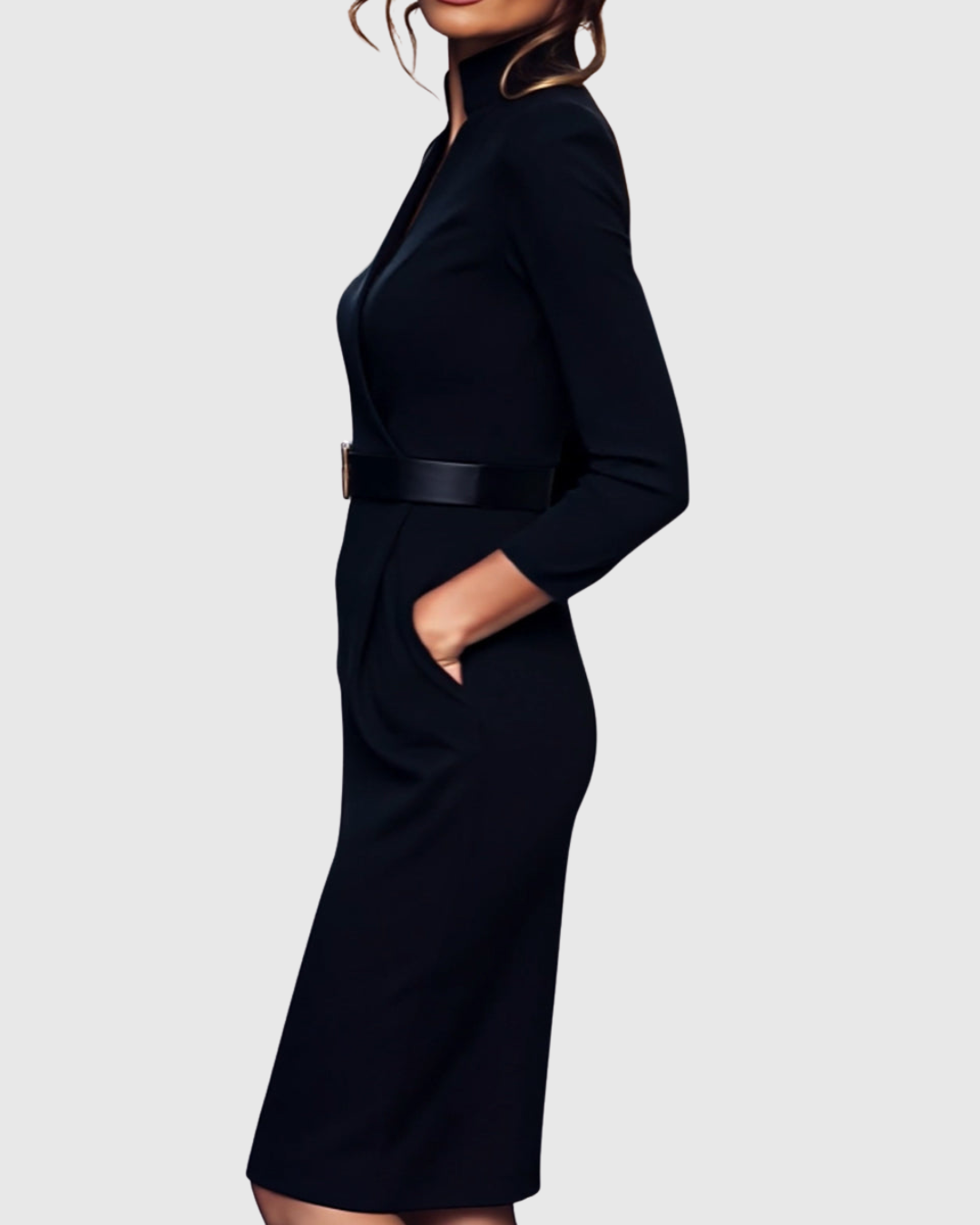 Lily | Women's Formal Midi Dress with Mock Wrap Neckline 4
