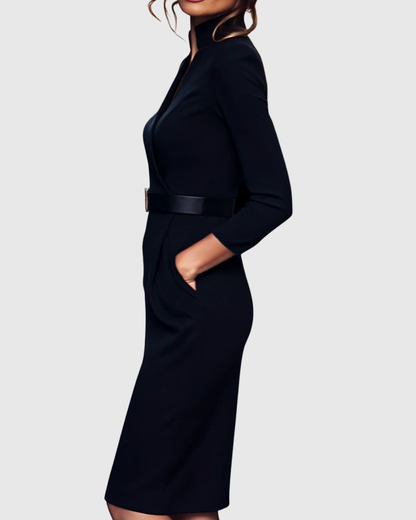 Lily | Women's Formal Midi Dress with Mock Wrap Neckline 4