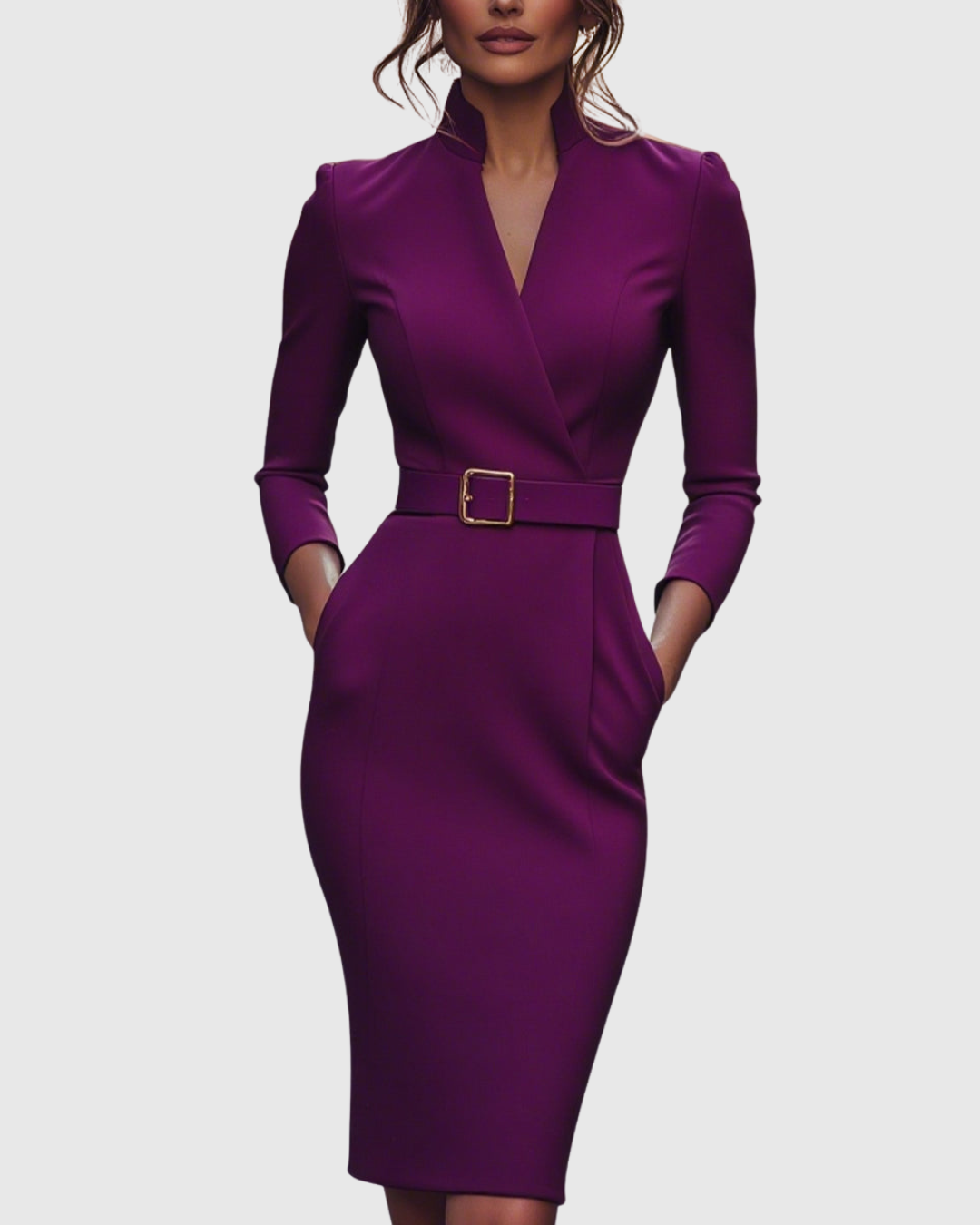 Lily | Women's Formal Midi Dress with Mock Wrap Neckline 6