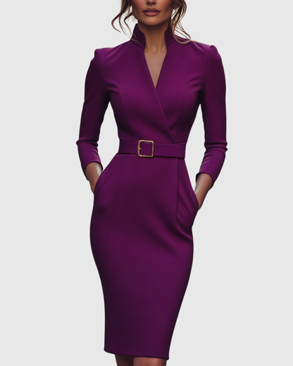Lily | Women's Formal Midi Dress with Mock Wrap Neckline 6