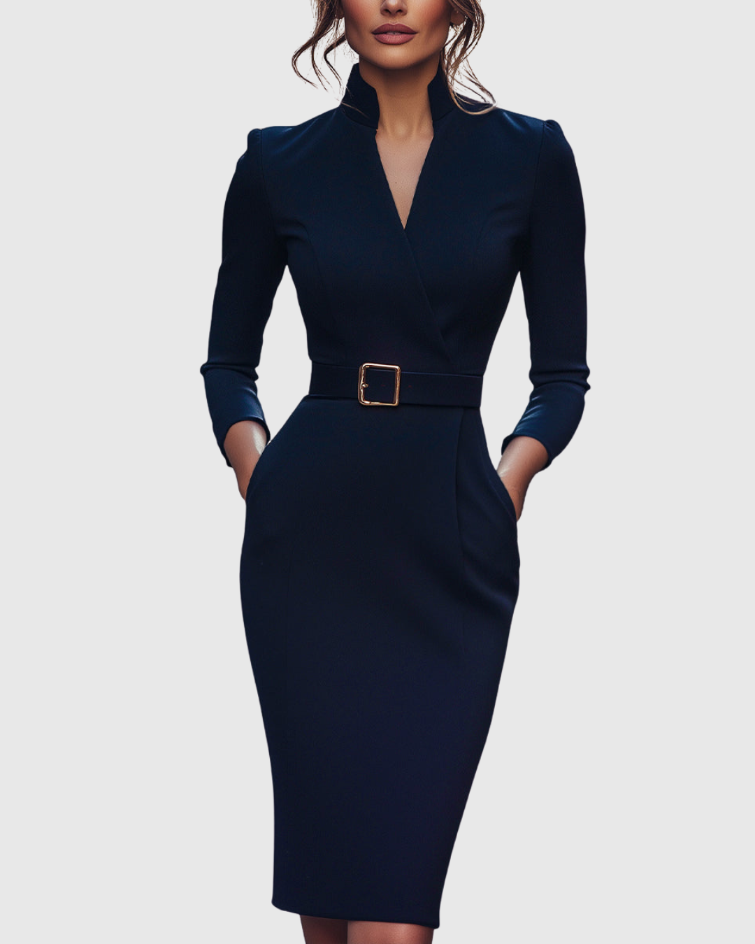 Lily | Women's Formal Midi Dress with Mock Wrap Neckline 7