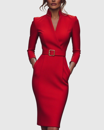 Lily | Women's Formal Midi Dress with Mock Wrap Neckline 9