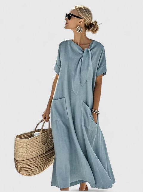 Lily | Women's Maxi Dress with Neck Tie and Pockets 0