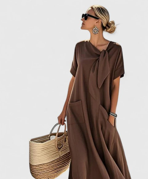 Lily | Women's Maxi Dress with Neck Tie and Pockets 1