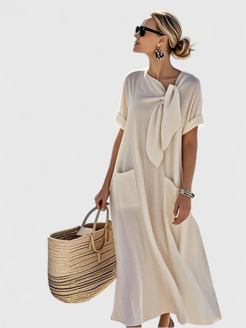 Lily | Women's Maxi Dress with Neck Tie and Pockets 2