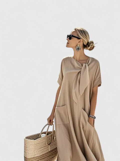 Lily | Women's Maxi Dress with Neck Tie and Pockets 3