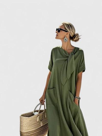 Lily | Women's Maxi Dress with Neck Tie and Pockets 4